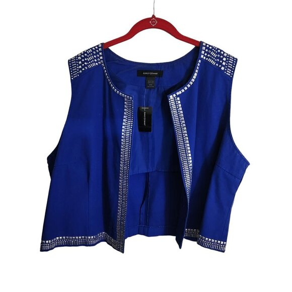 Ashley Stewart NWT Navy Silver Studded Vest Size 22/24 - Picture 1 of 6